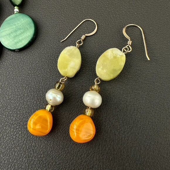 Green & Orange Dangle Drop Statement Earring Lot Bundle - Picture 2 of 4